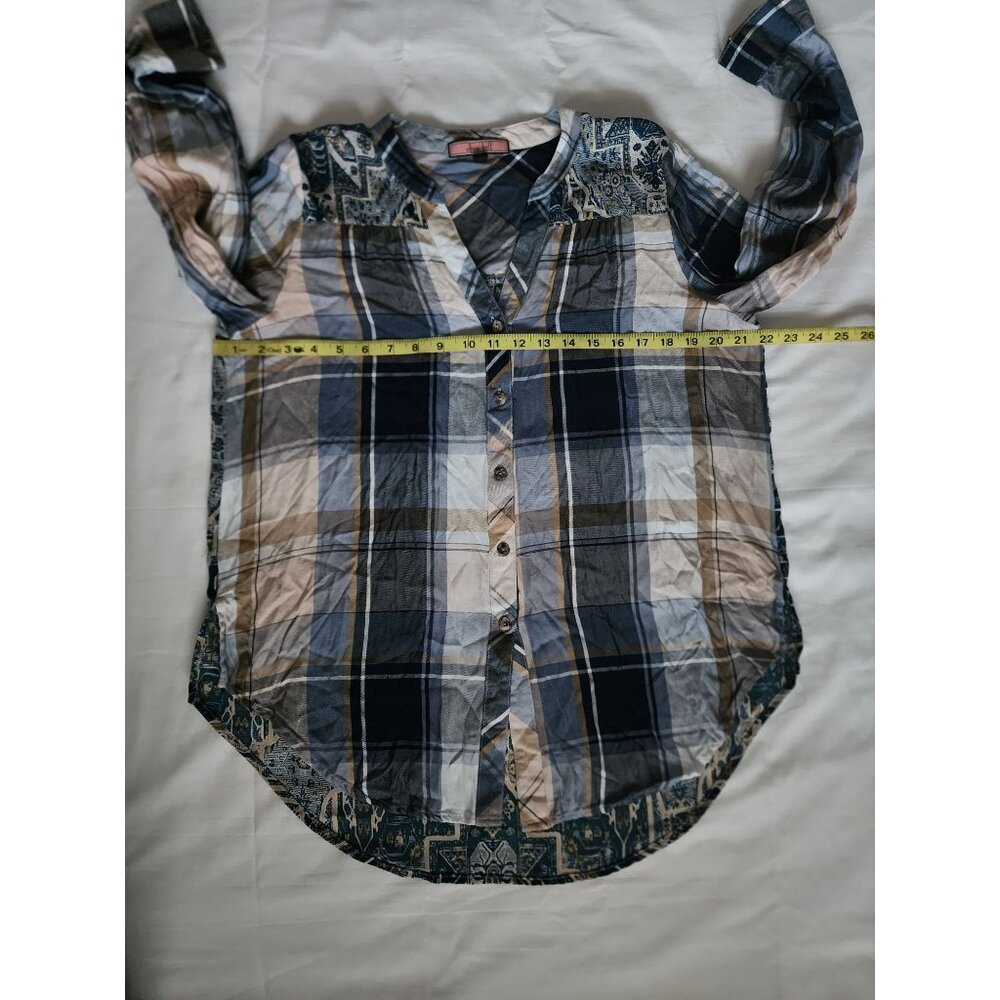 Olive Hill‎ Women's Multicolor Plaid Long Sleeve Button Front Shirt Size Medium - Picture 9 of 12